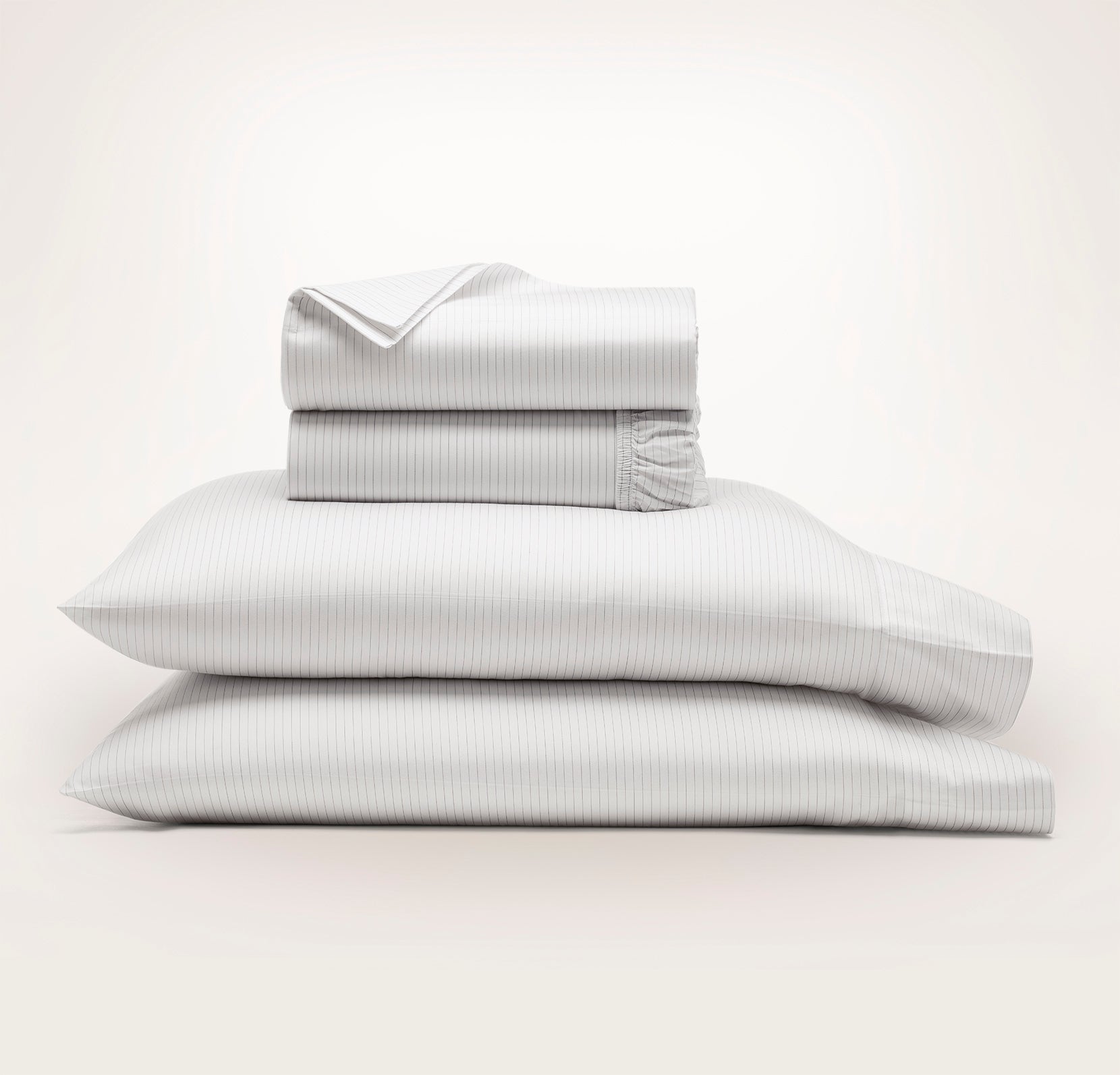 Signature Hemmed Sheet Set in White/Mineral Delicate Stripe