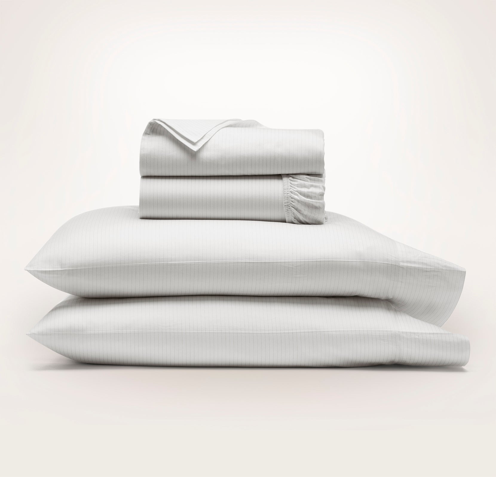 Signature Hemmed Sheet Set in White/Pewter Delicate Stripe