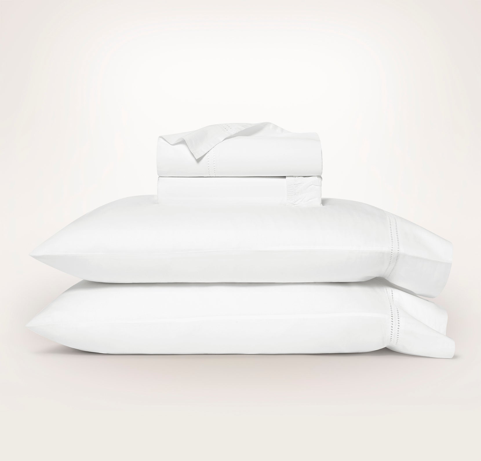 Signature Embellished Sheet Set in White/White Eyelet