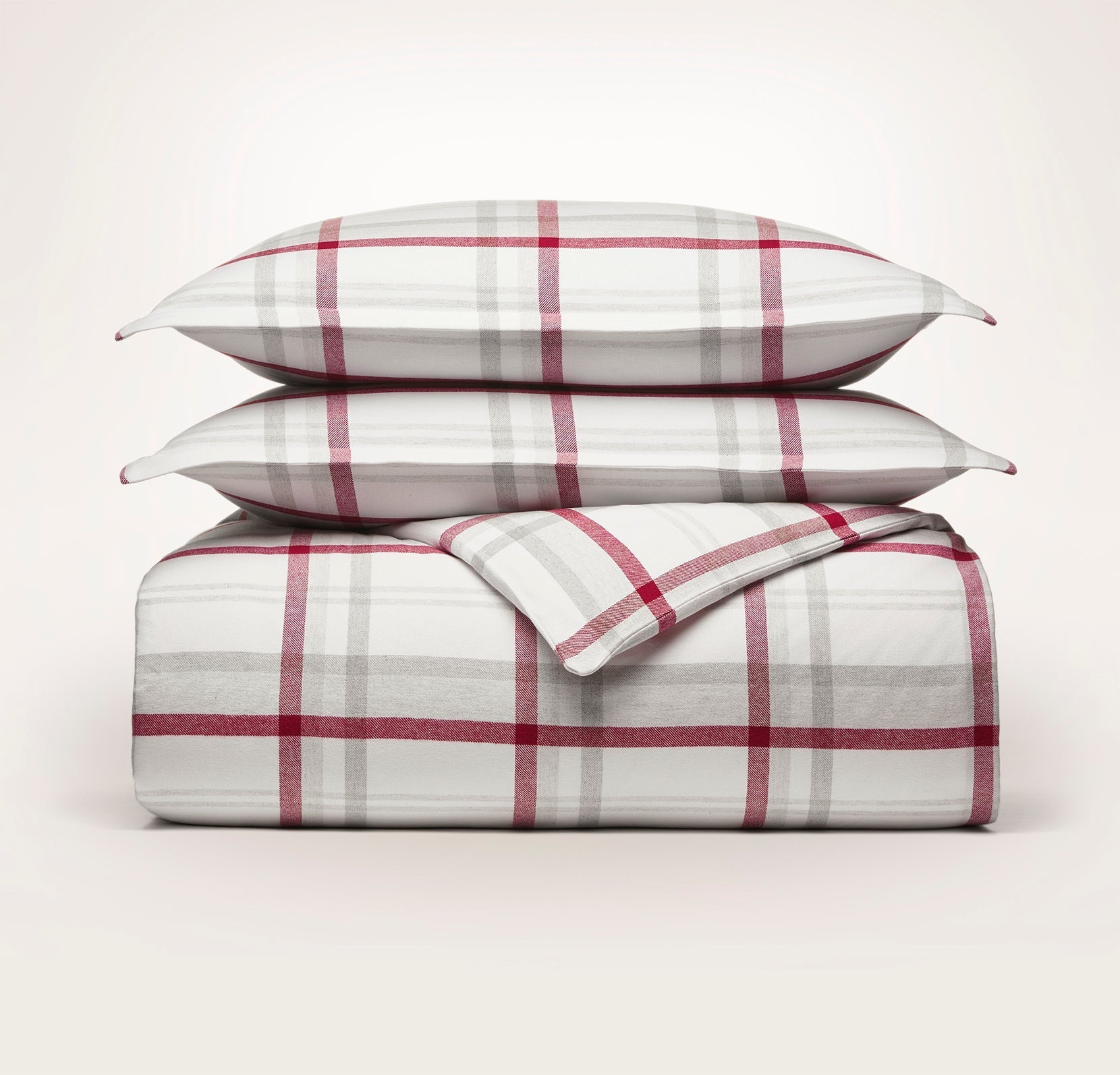 Flannel Duvet Set in Cranberry Heathered Plaid