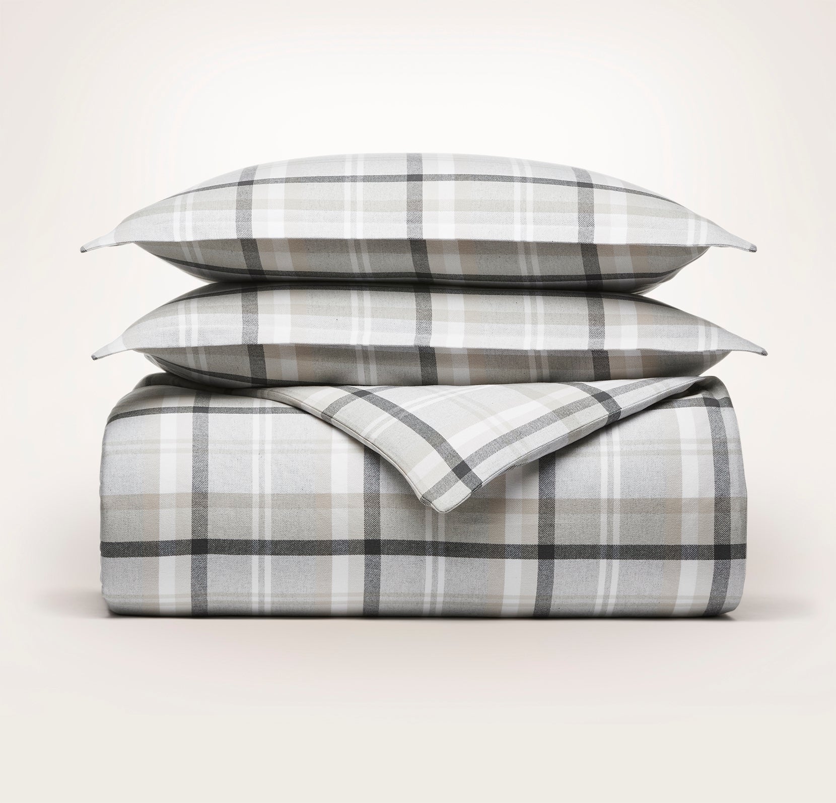 Flannel Duvet Set in Pewter Heathered Plaid