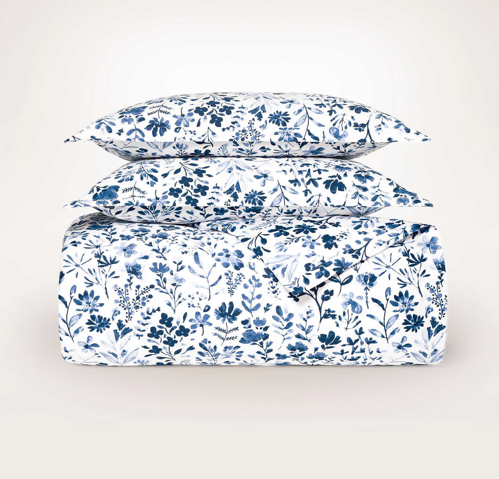 Signature Hemmed Duvet Set in Navy Botanical