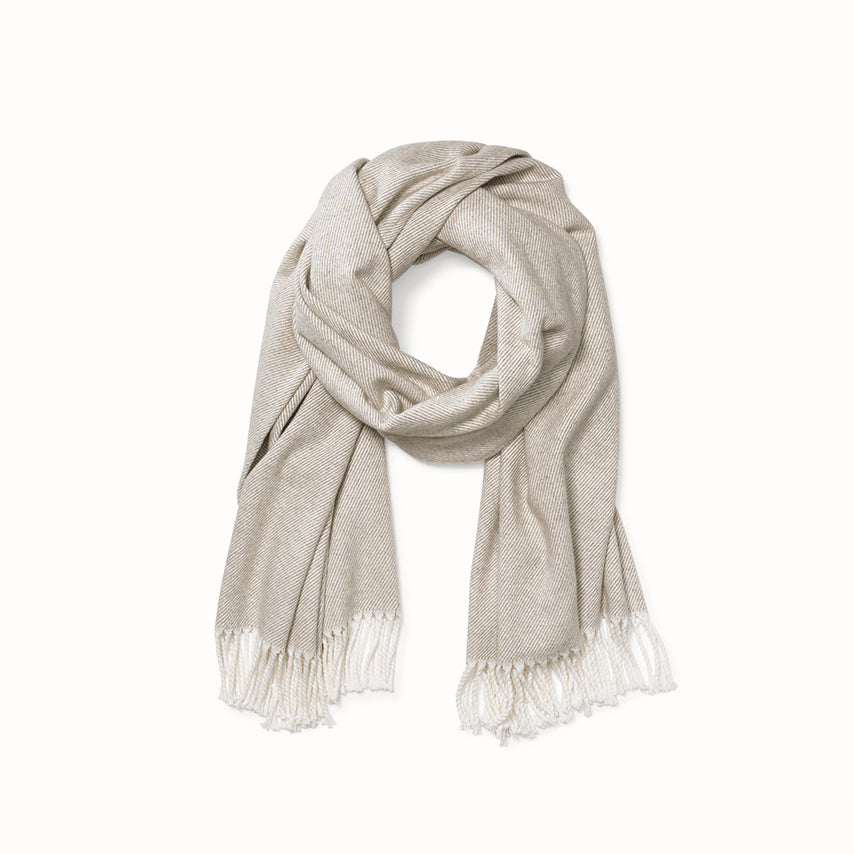 Heathered Oatmeal Twill Woven Scarf in Heathered Oatmeal