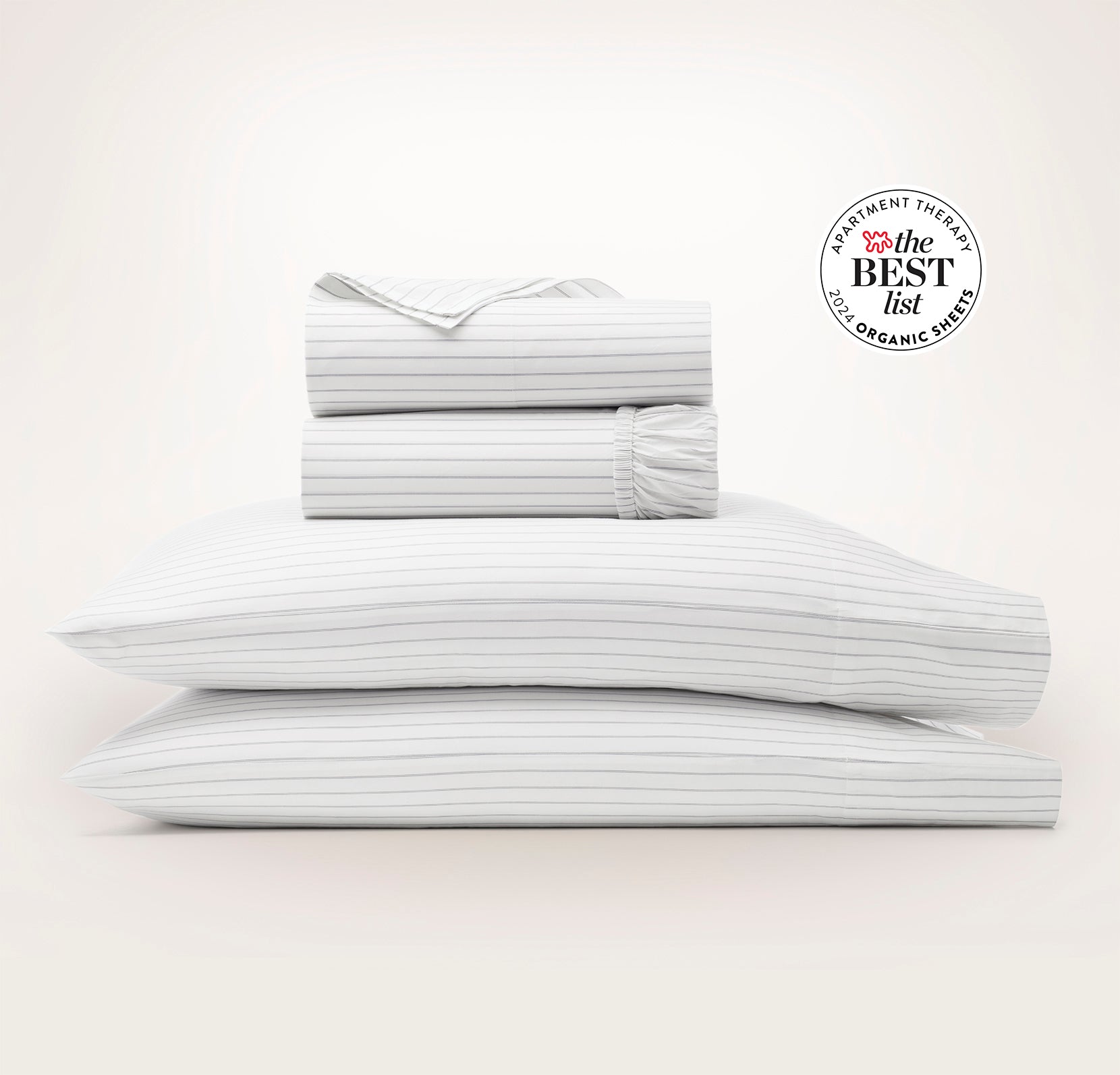 Percale Hemmed Sheet Set in Mineral Simple Stripe