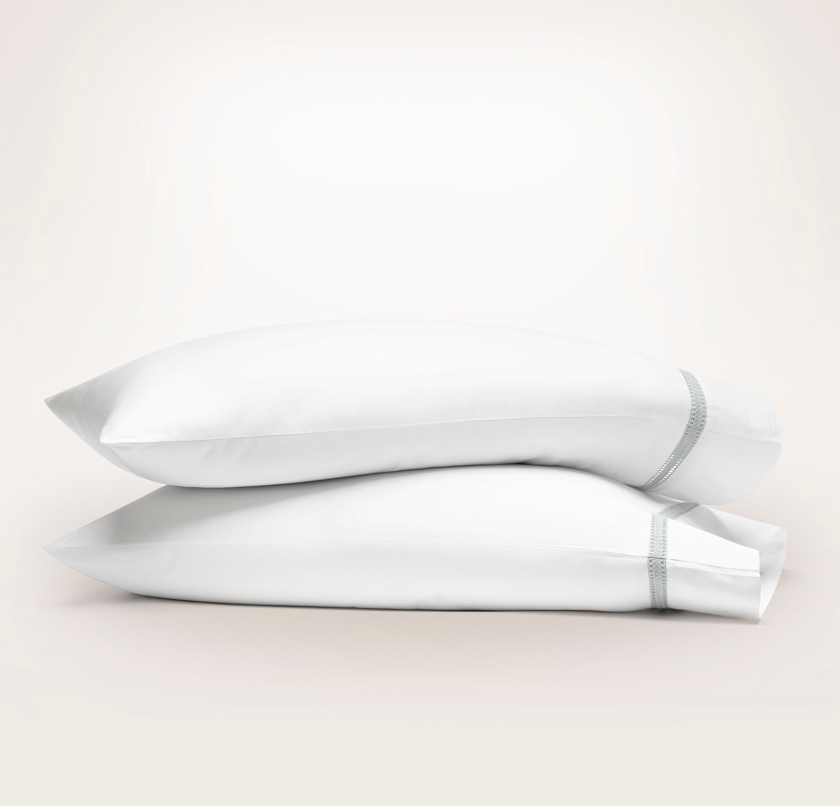 Signature Embellished Pillowcase Set in White/Shore Eyelet