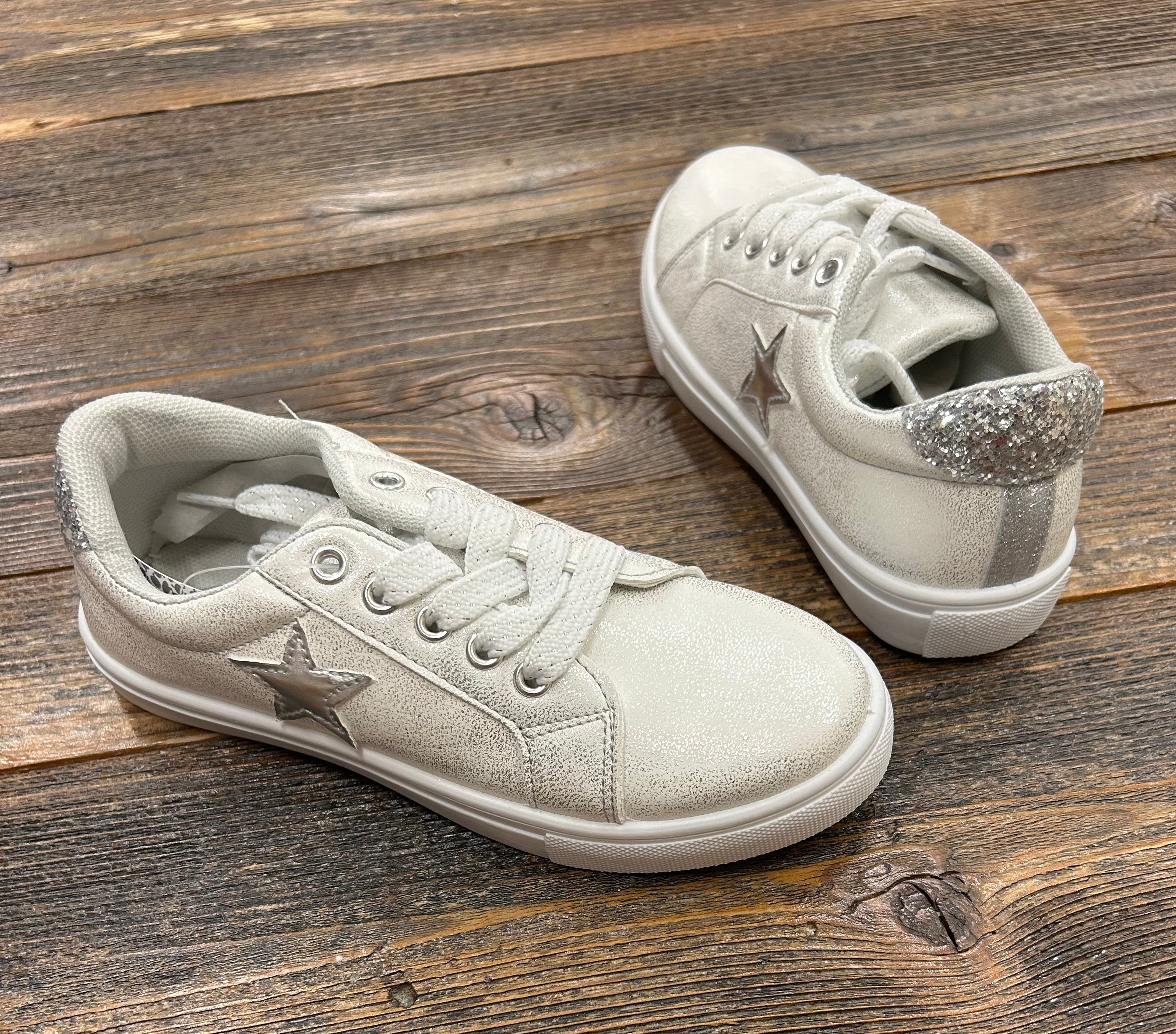 Kensie White / Sliver Glitter Sneaker
