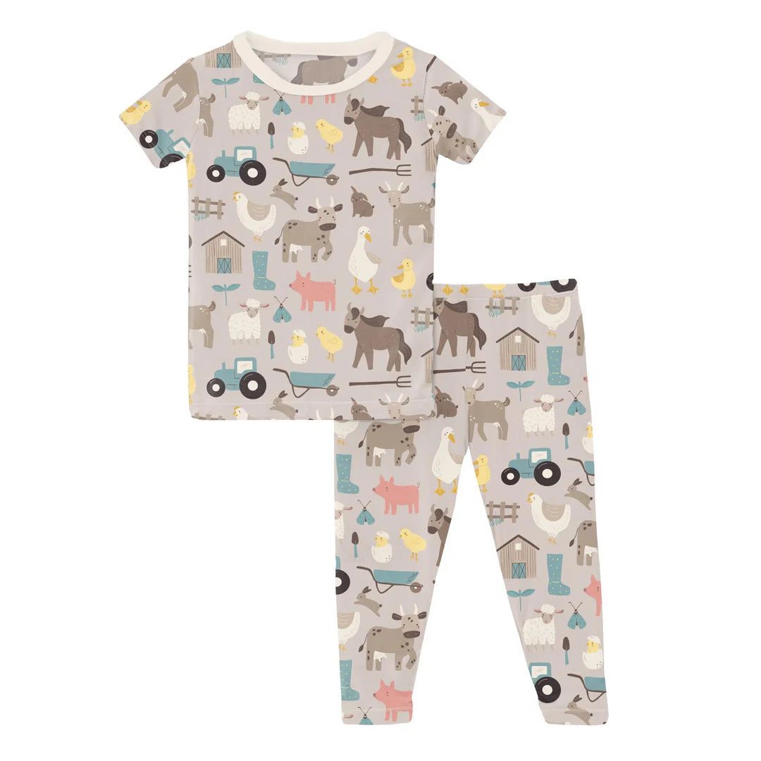 Kickee Pants Latte Morning on the Farm Short Sleeve PJ Set