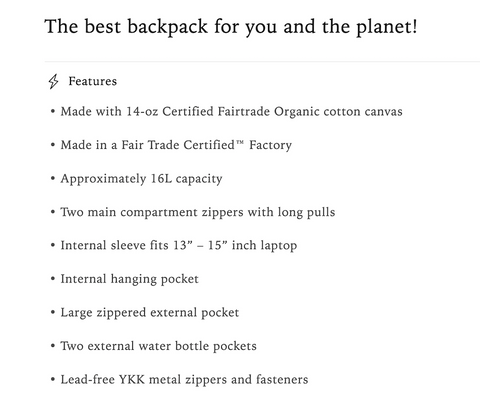 Description of Terra Thread Earth Backpack