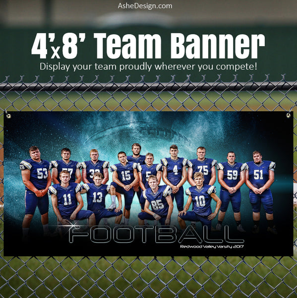 Ashe Design | 4'x8' Sports Team Banner | Platinum Burst Football