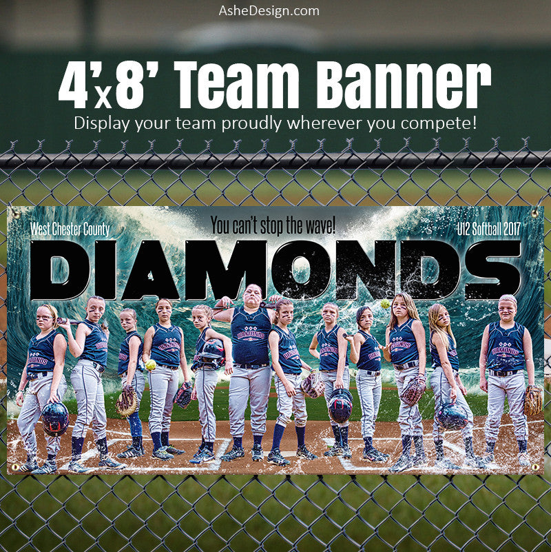 Ashe Design 4 x8 Sports Team Banner Tidal Wave Baseball Softball