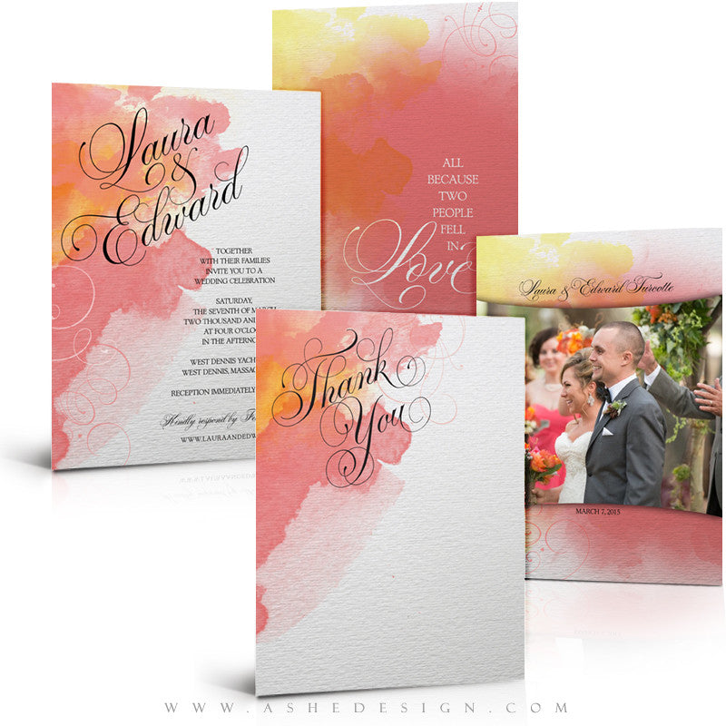 Wedding Invitation & Thank You Template Set | Watercolors – AsheDesign