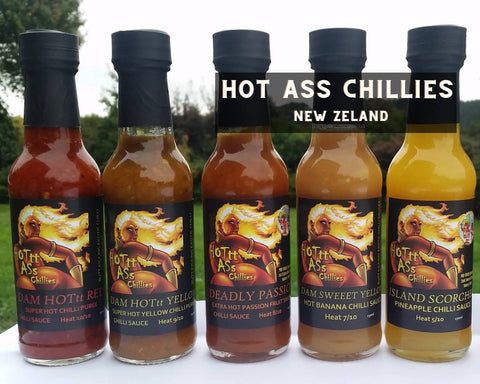 Line of Hot Ass Chillies Hot Sauces