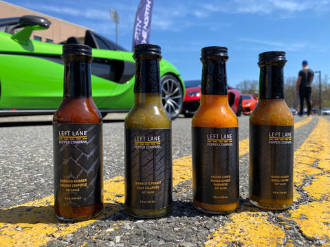 left lane pepper company hot sauces and car