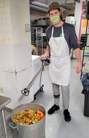 Brian Mashing Peppers with Emulsion Blender