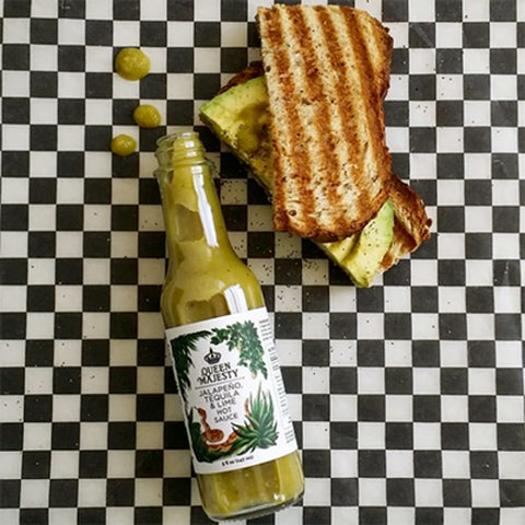 queen majesty jalapeno tequila lime hot sauce on avocado toast 