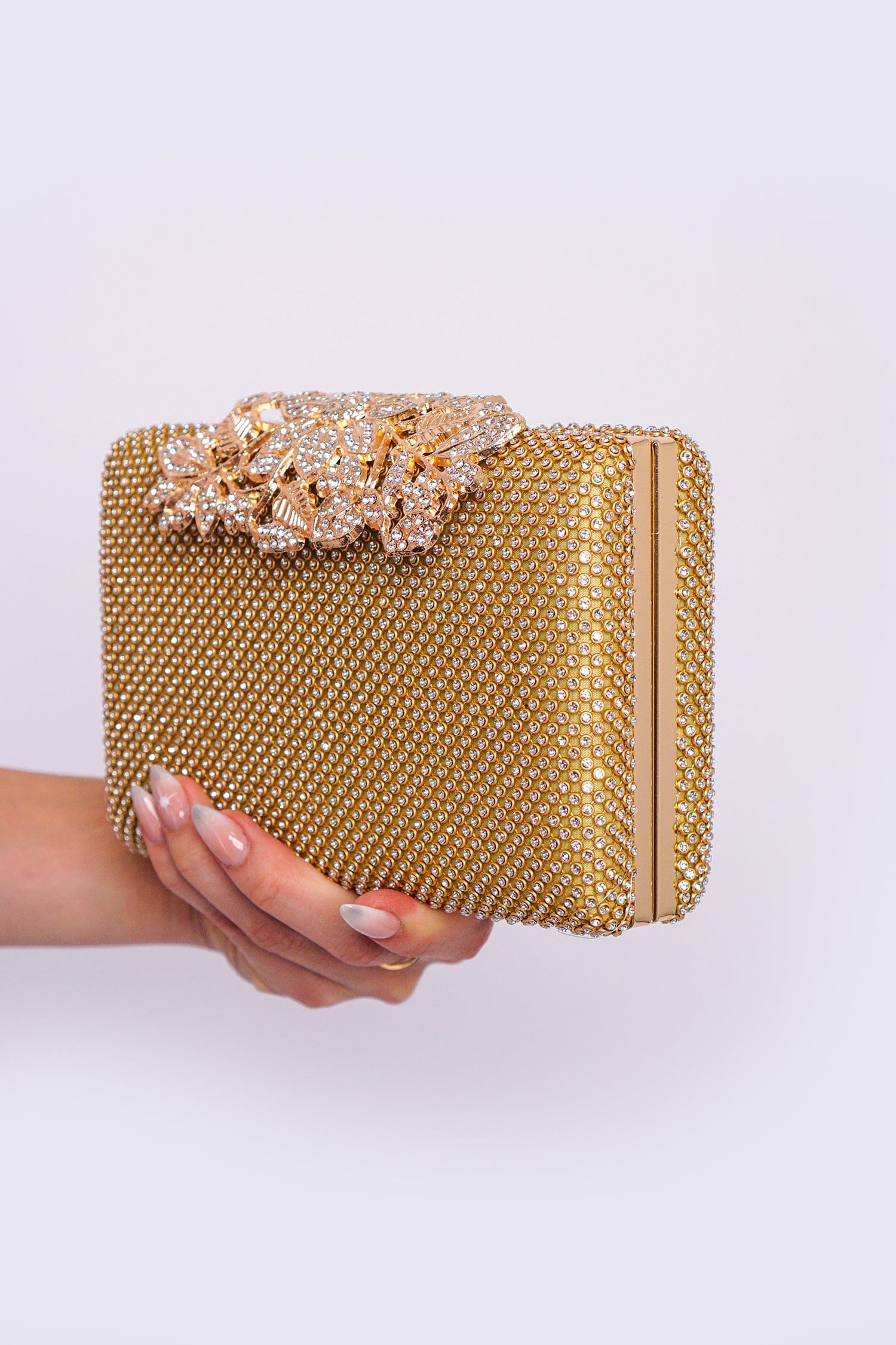 Sparkle Gold Flower Clutch