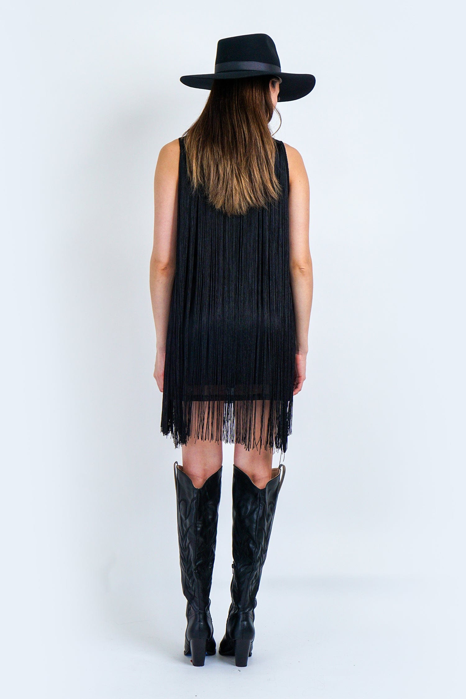 Black Fringe Neck Chain Dress