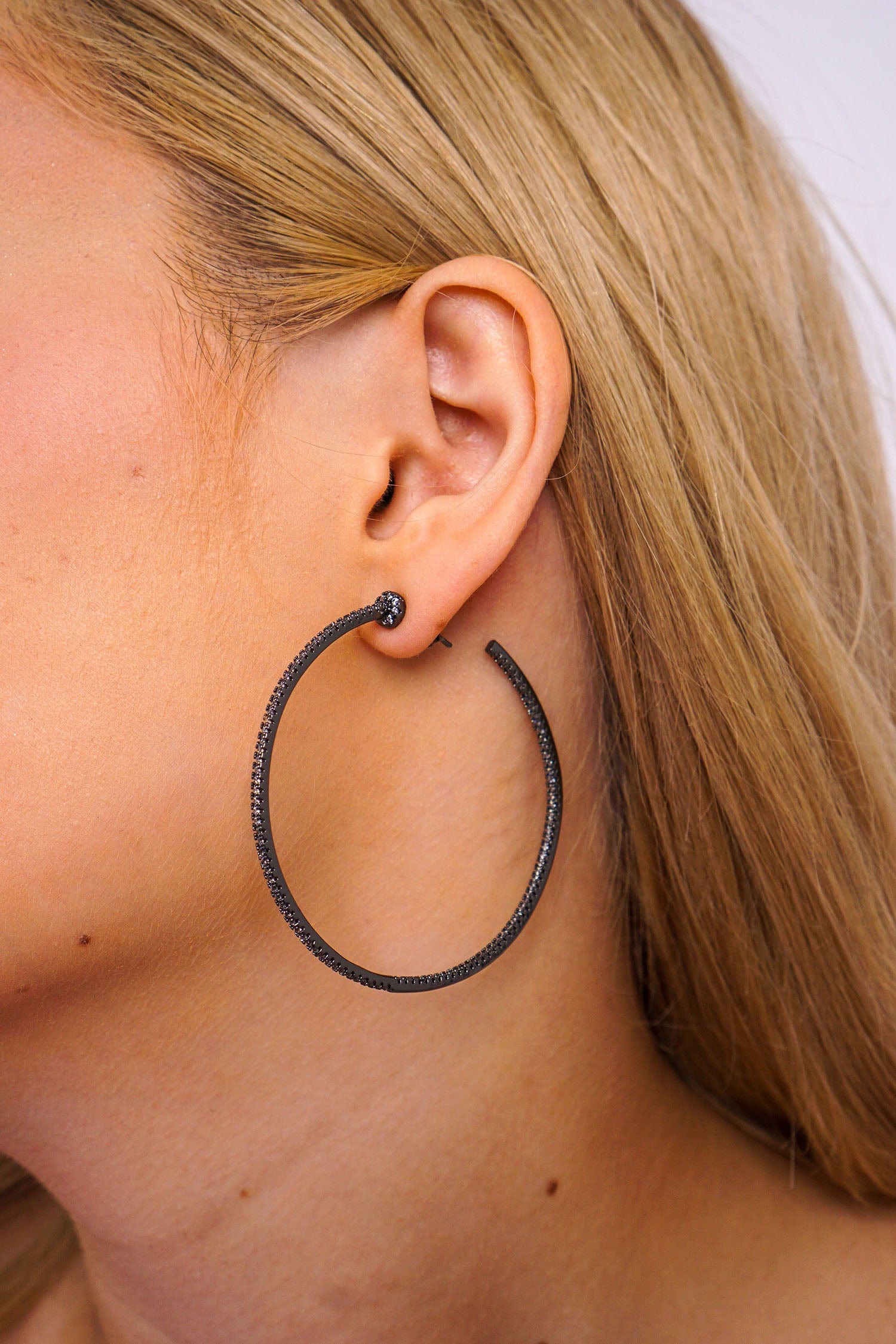 Black Crystal Hematite Large Hoops