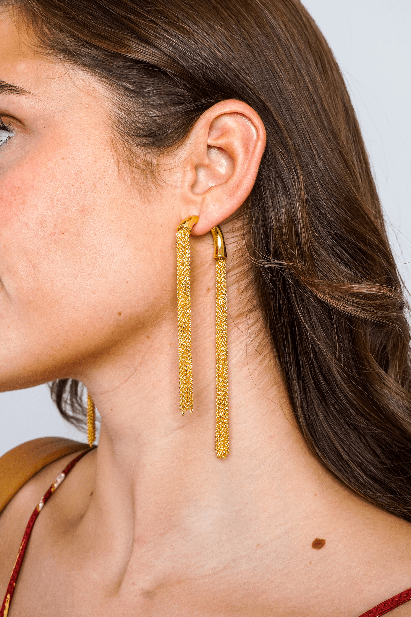 Golden Long Tassel Metal Chain Tassel Earrings