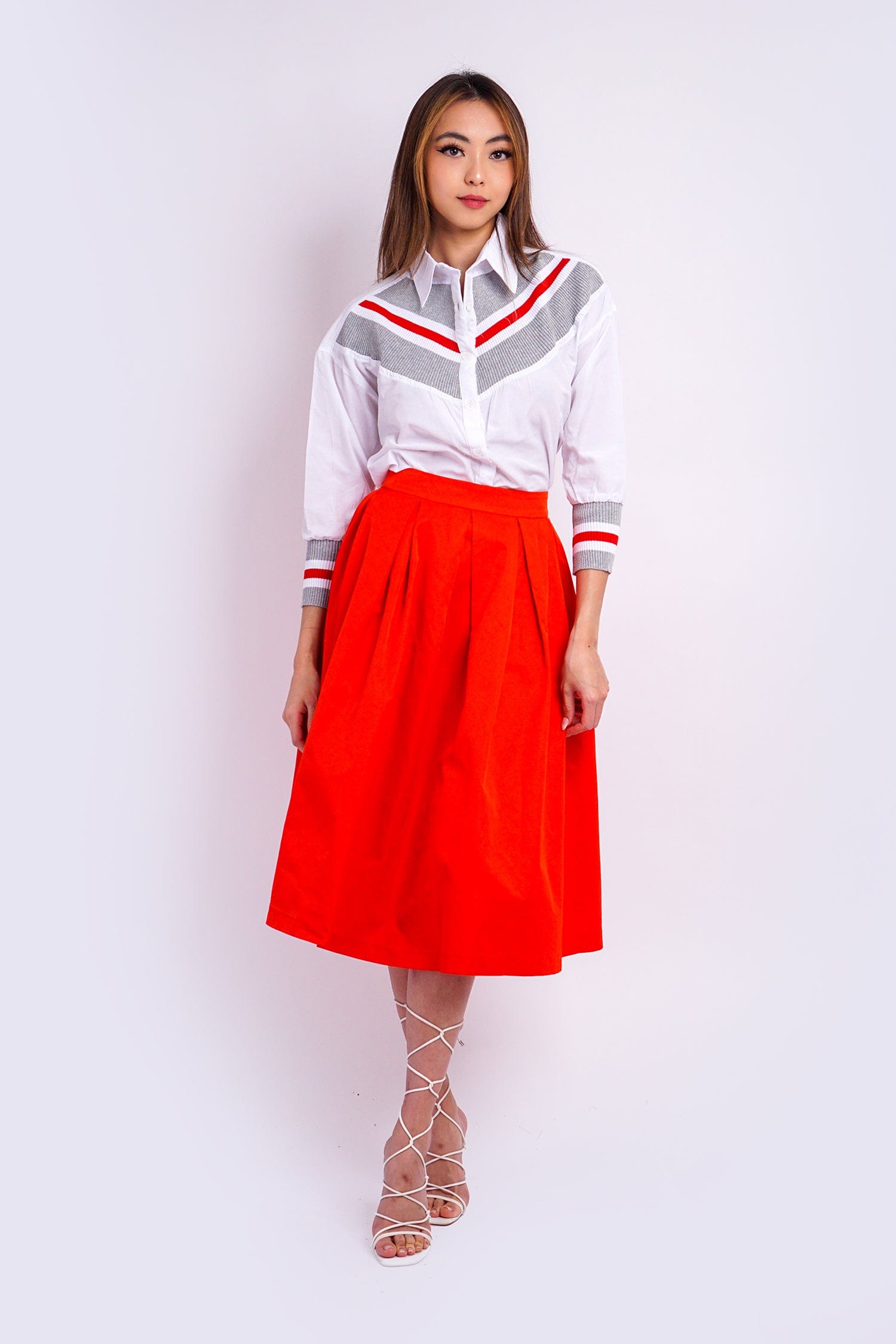 Red Stripe Knit Yoke Dress Shirt