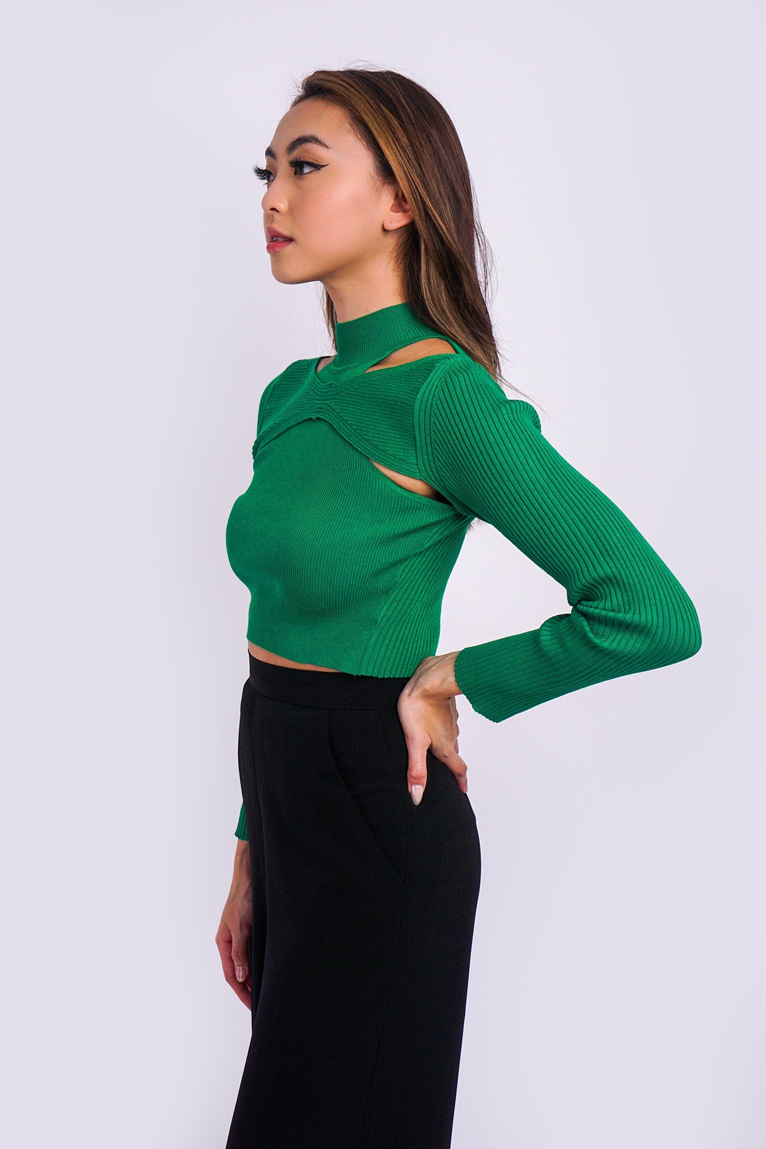 Green Cool Turtle Neck Knit Top