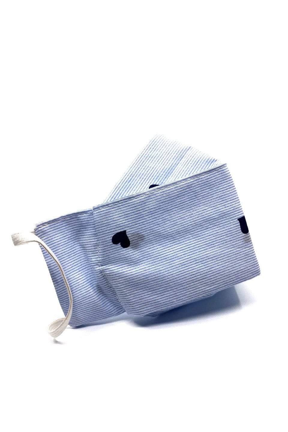 Blue Heart Mini Stripes (Box Pleated Mask with Filter Pocket)