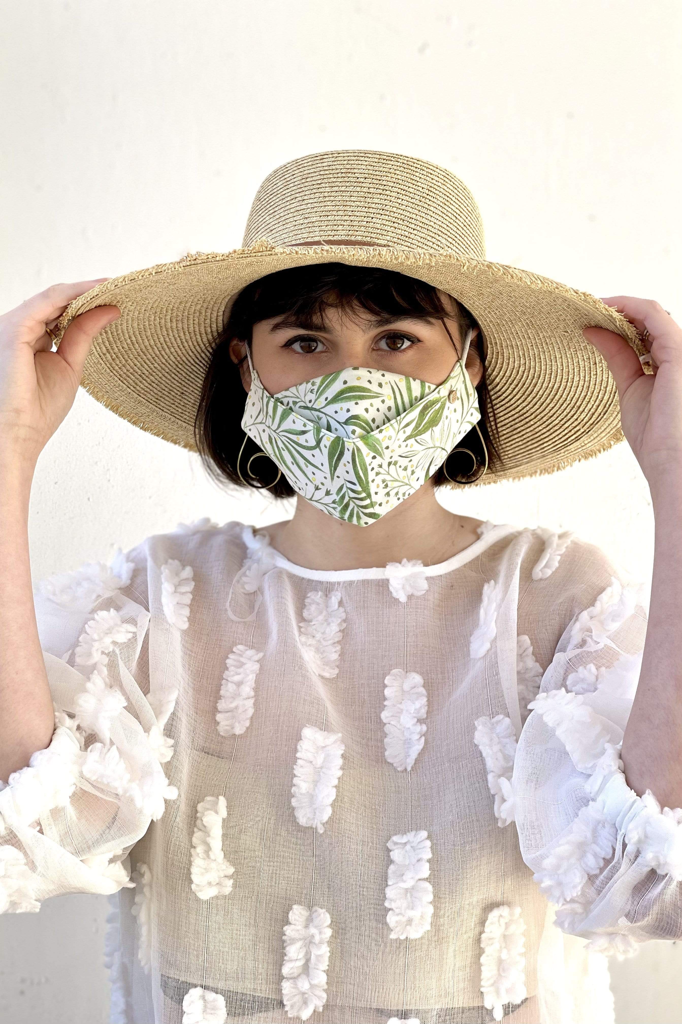 Green Botanical Box Pleat Mask