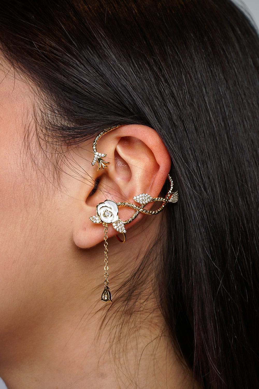 Inlaid Zirconium Pearl Flower Ear Cuffs