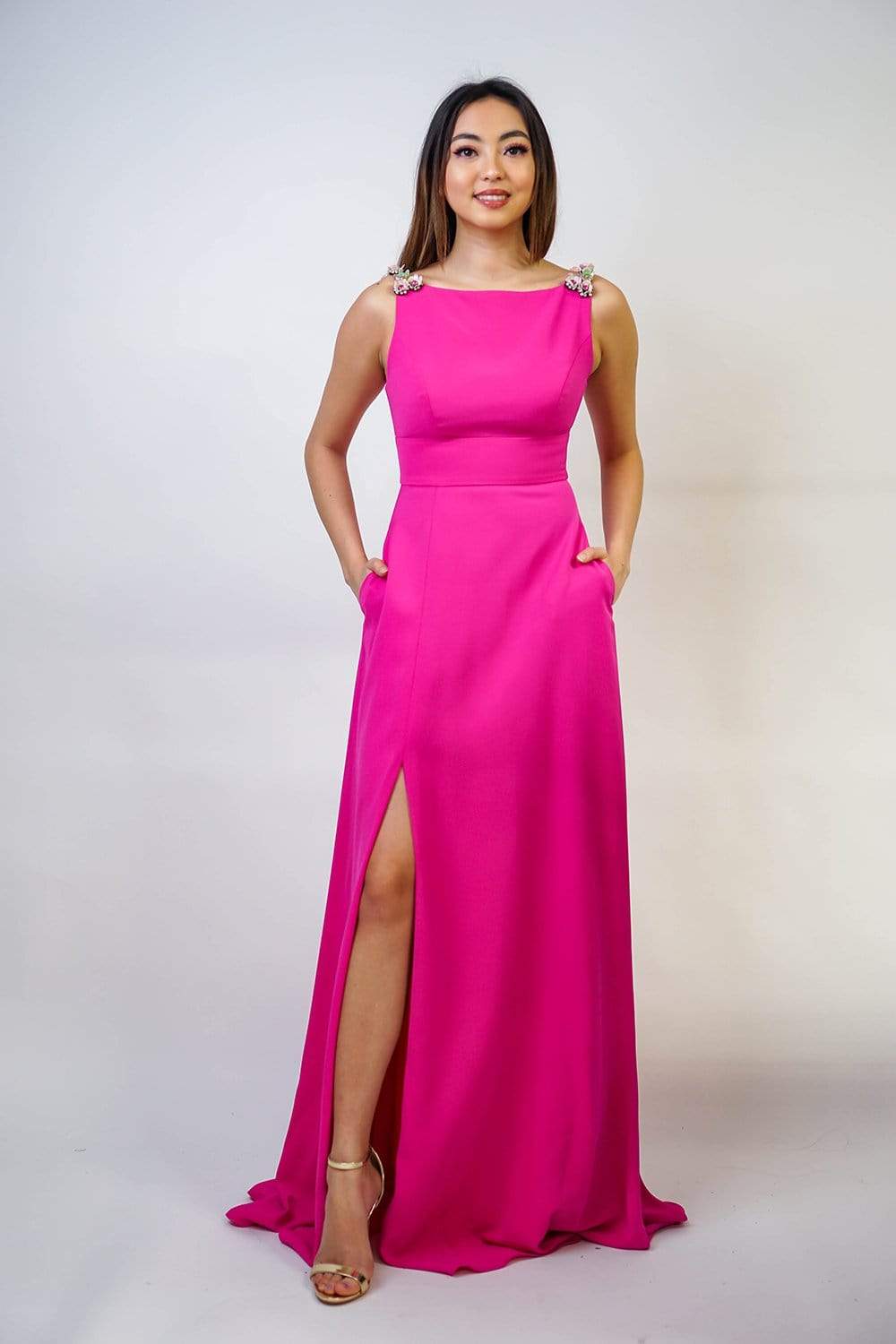 Bow Neck A line Front Slit Lawson Gown