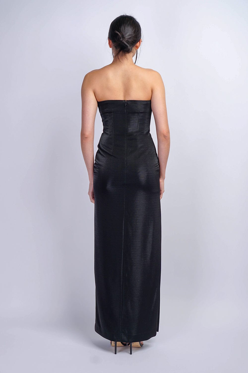 Black Luxe Sheen Strapless Gown