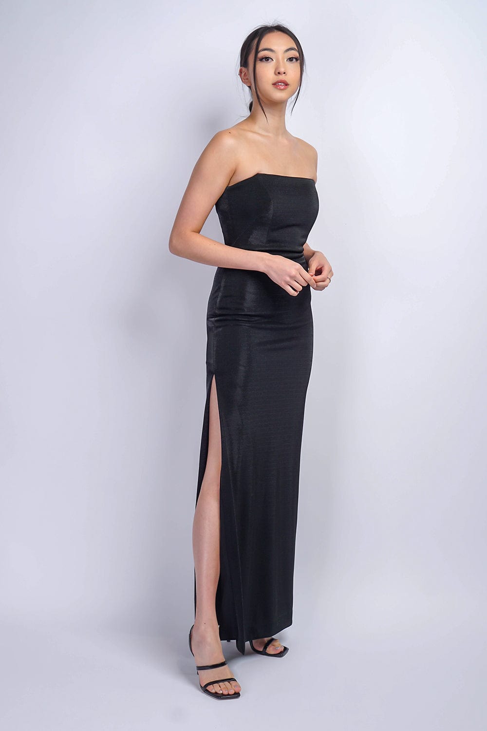 Black Luxe Sheen Strapless Gown