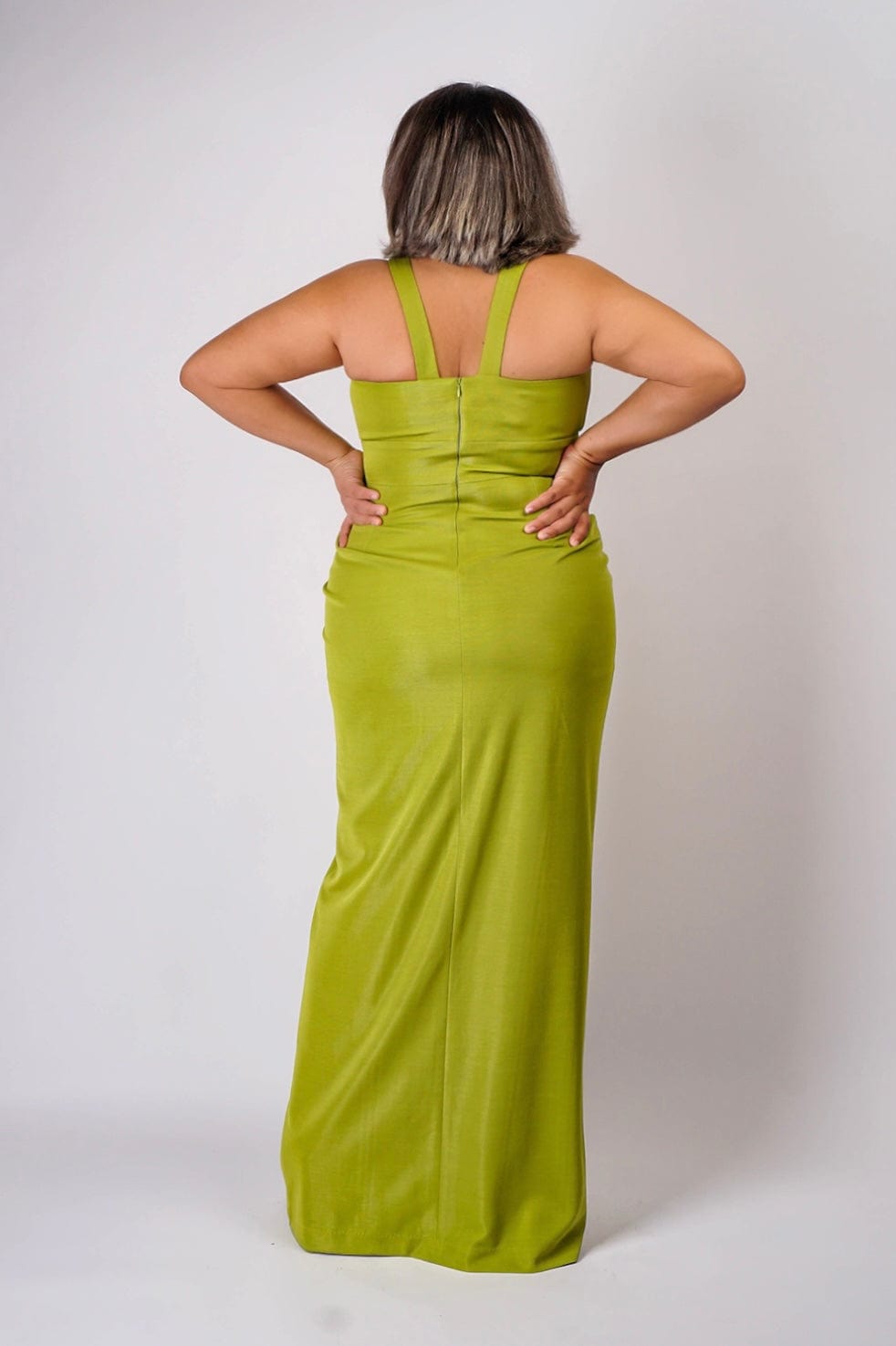 Chartreuse Luxe Slim V Neck Sonaya Gown