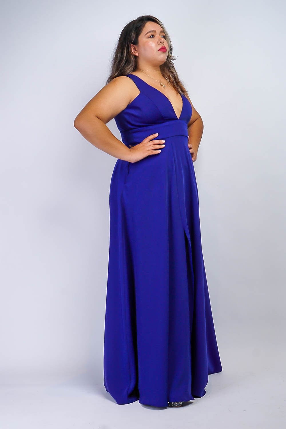 Cobalt Blue V Neck Front Slit Soraya Gown