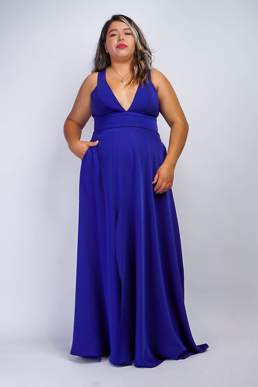 Cobalt Blue V Neck Front Slit Soraya Gown