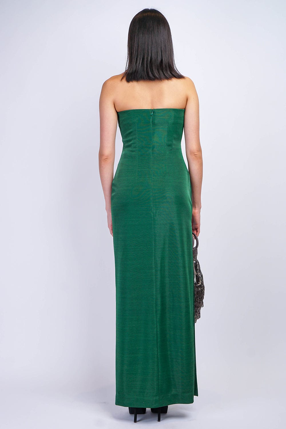 Emerald Green Luxe Sheen Strapless Gown