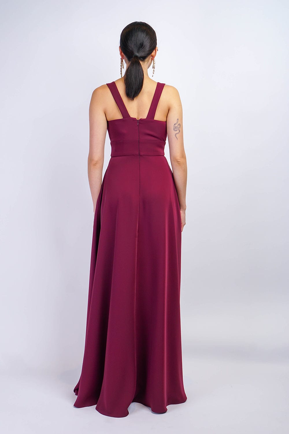 Maroon V Neck Front Slit Soraya Gown