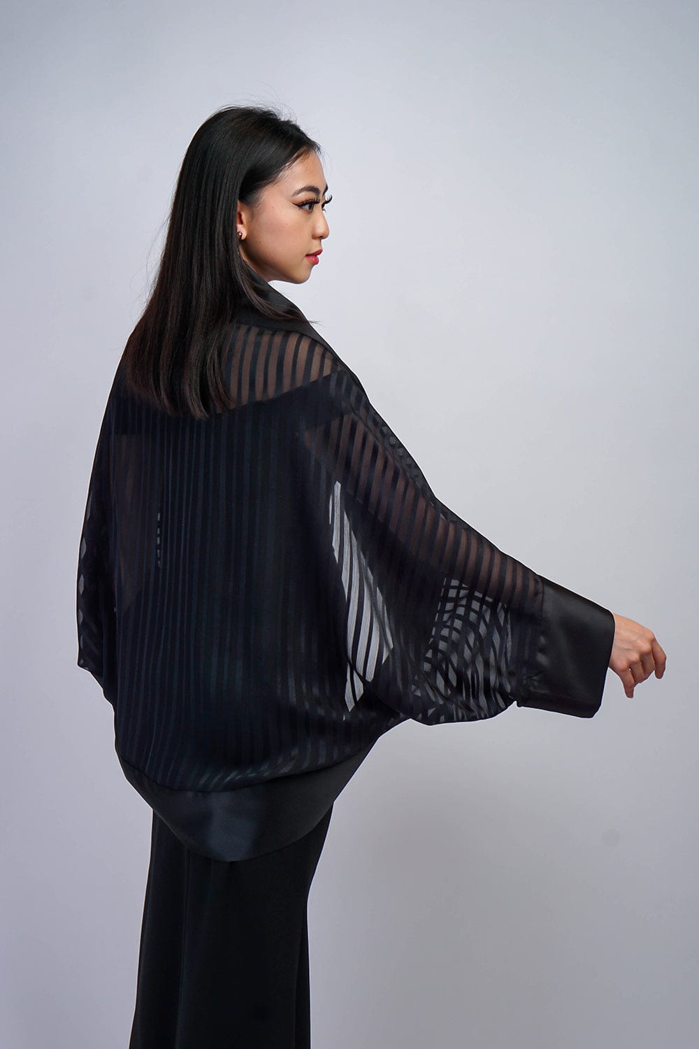 Black Stripes Silk Chiffon Cover Jacket