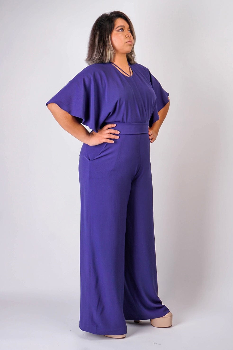 Bluebonnet Pleated Wrap Necee Jumpsuit in