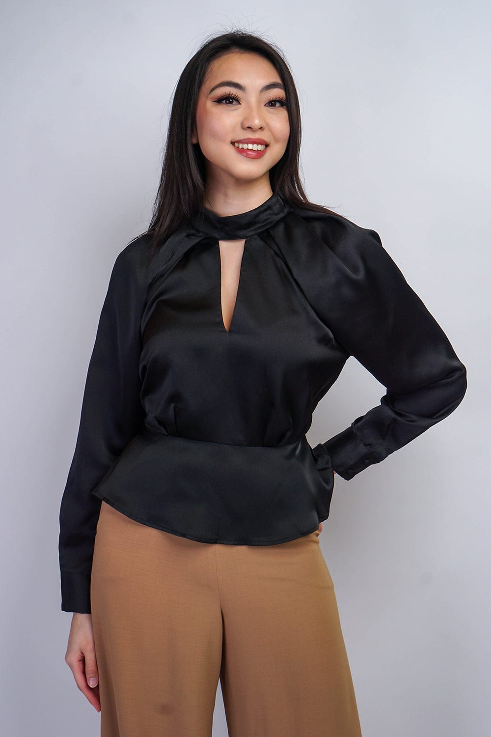 Black Keyhole Peplum Top