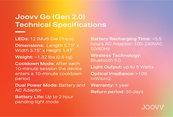 Joovv Go 2.0 Technical Specifications