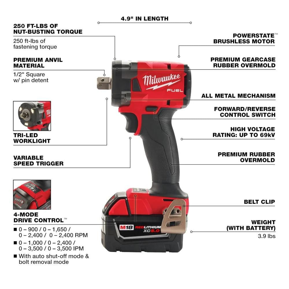 Milwaukee 2663-20 M18 1/2 High Torque Impact Wrench with Friction Ring  (Bare Tool) 