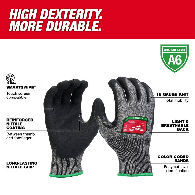 Milwaukee 48-73-7003B 12 Pair Cut Level 6 High-Dexterity Nitrile Dipped Gloves - XL