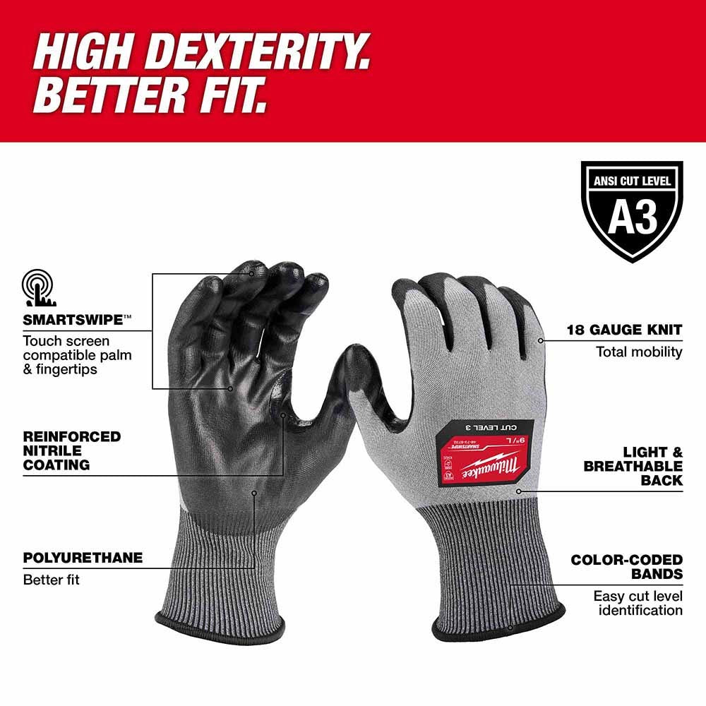 Milwaukee 48-73-7000 Cut Level 6 High-Dexterity Nitrile Dipped Gloves