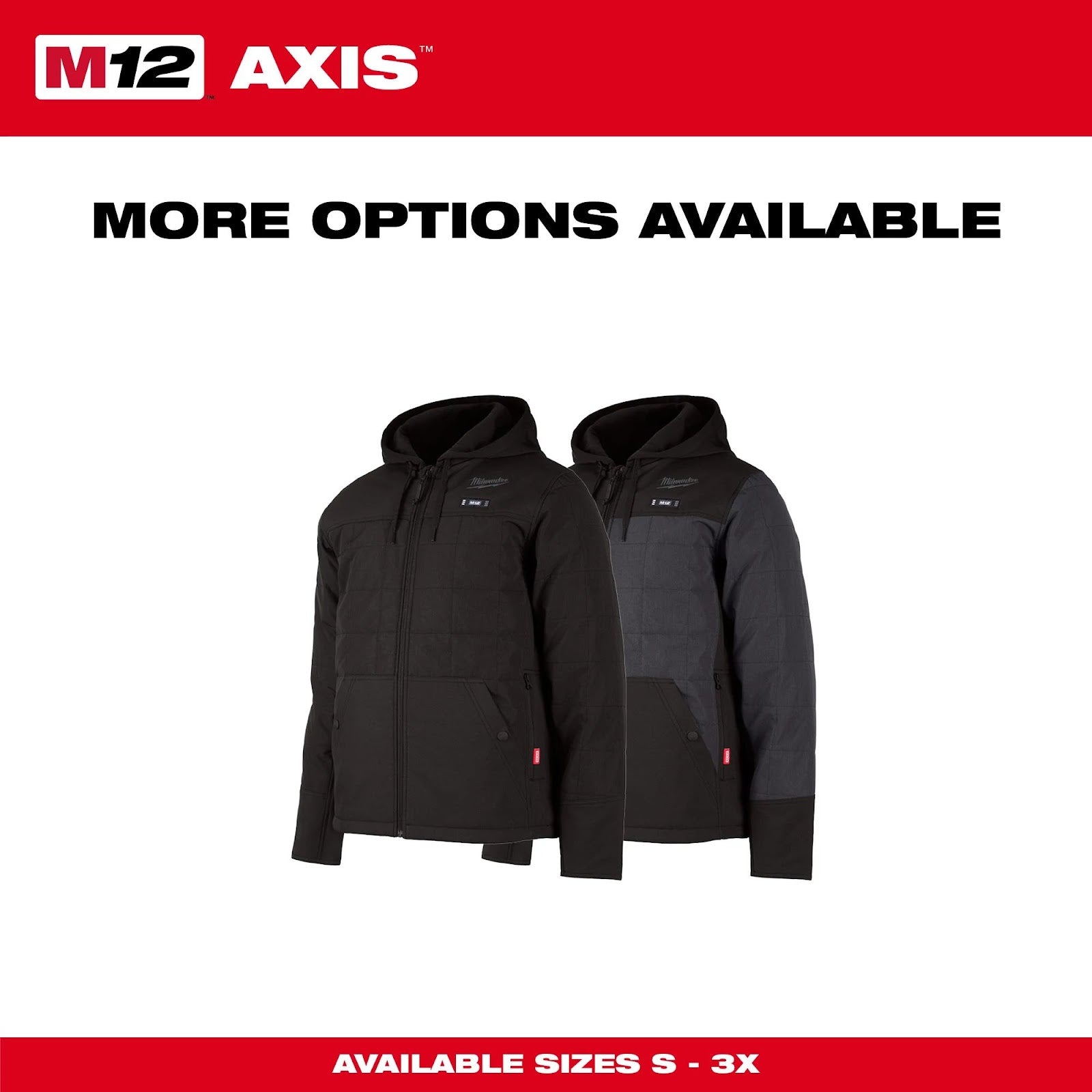 Milwaukee M12 Heated AXIS Jackets with sizes S through 3X