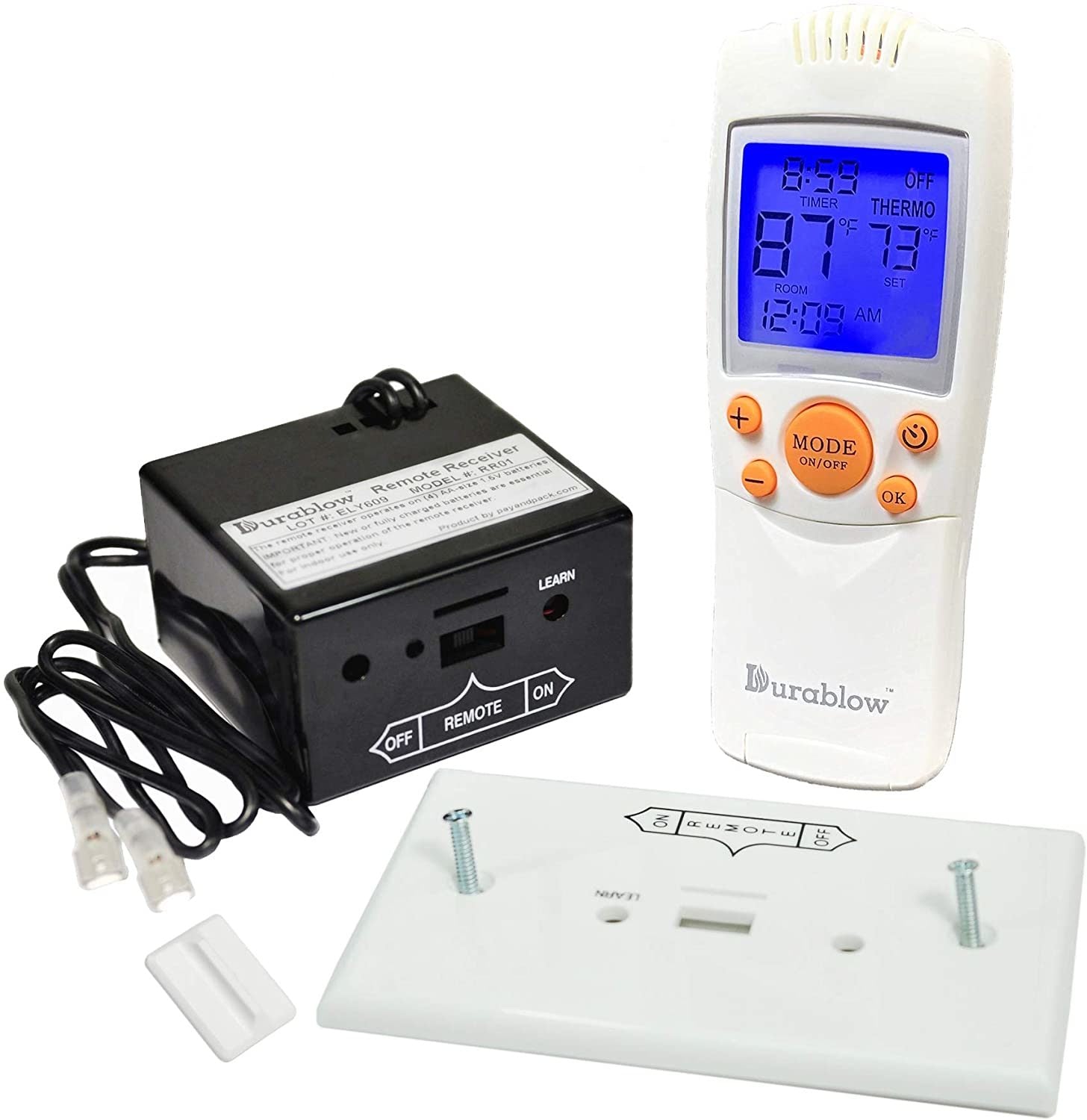 Durablow TR1004 Gas Fire Fireplace On/Off Remote Control Kit + Thermostat + Timer + Backlit Transmitter for Millivolt Valve;  IPI Module;  Replaces Wall Switch or Thermostat
