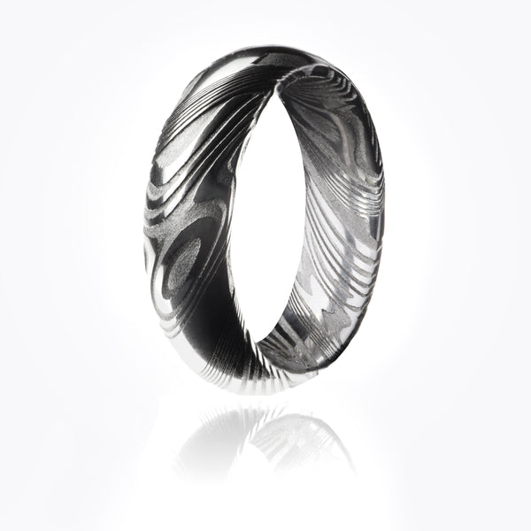 Wood Grain Damascus Steel Ring by Carbon 6 Rings - Men's Wedding Band ...