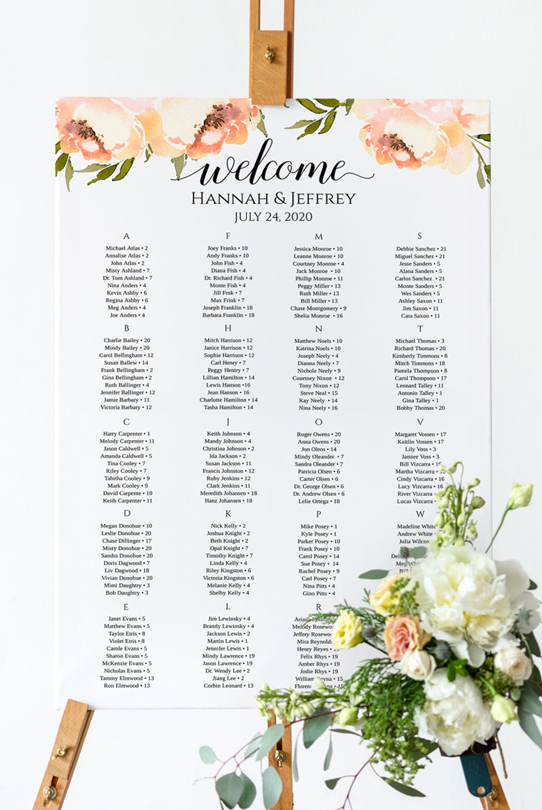 Peach Peonies Seating Chart Template Paint The Day Designs