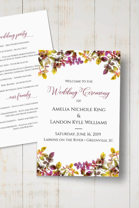 Diy Wedding Program Templates Printable Programs Printed