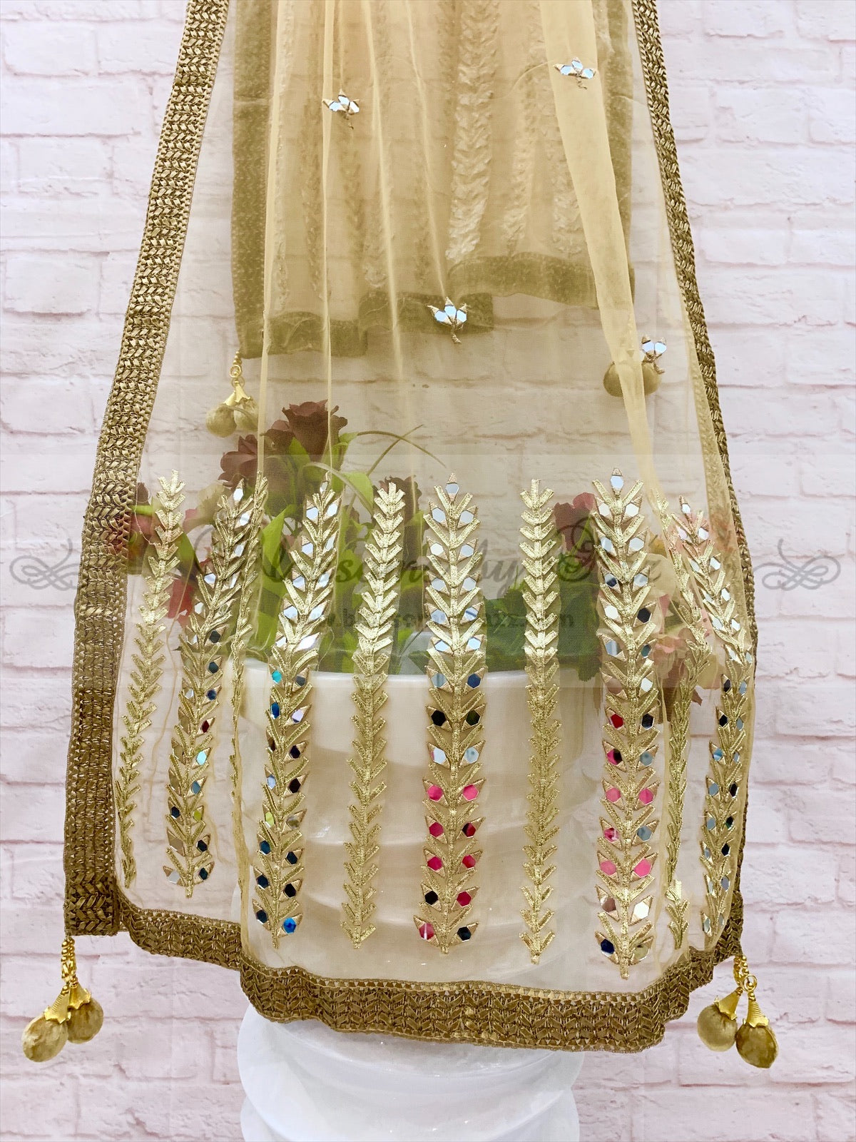 Mirror Work Net Dupatta - Design 02 – Blossoms by Azz