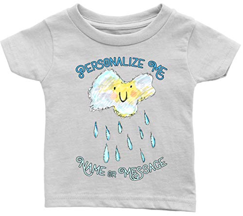 Whimsical Rainy Day Cloud Raindrops Cartoon Infant or Toddler T-shirt with Optional Name or Message 